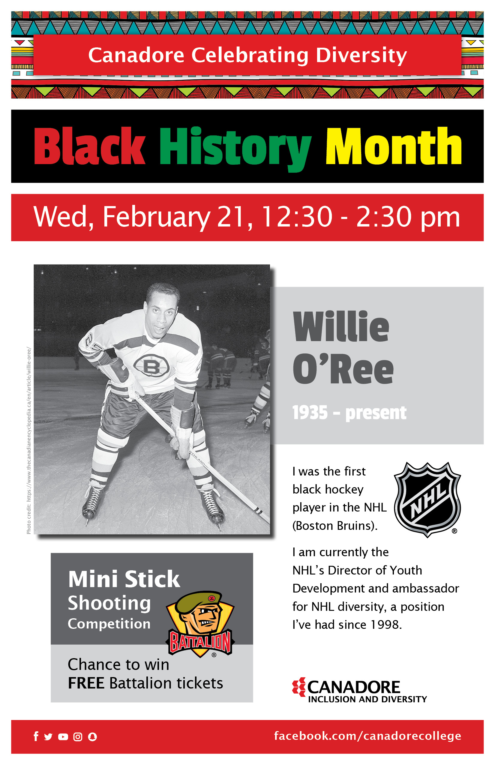 Willie O'Ree (born October 15, 1935, in Fredericton), Black History Month