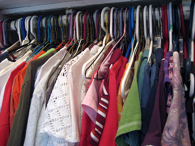 clothing hanging in a closet