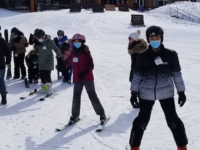 Students skiing for the first time