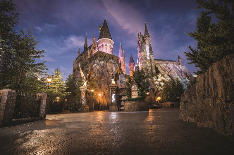 Hogwarts Castle at night.
