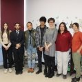 From left, Ammi Moreno, Ahad Asif, Simon Chang, Jeth Anderson-Stewart, Anna Gualtieri, Kellie-Anne Labonté and  Maria Caldarella celebrate the Difference Maker award at L.I.N.K.S. High School on March 26. Photo: Wendy Singer 