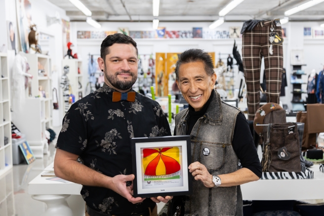 Photo: Simon and Josh Josh Cunningham, left, celebrates his award with Simon Chang at his showroom on Chabanel St. October 10. Photo: Etienne Béland, Pickle Creative Agency