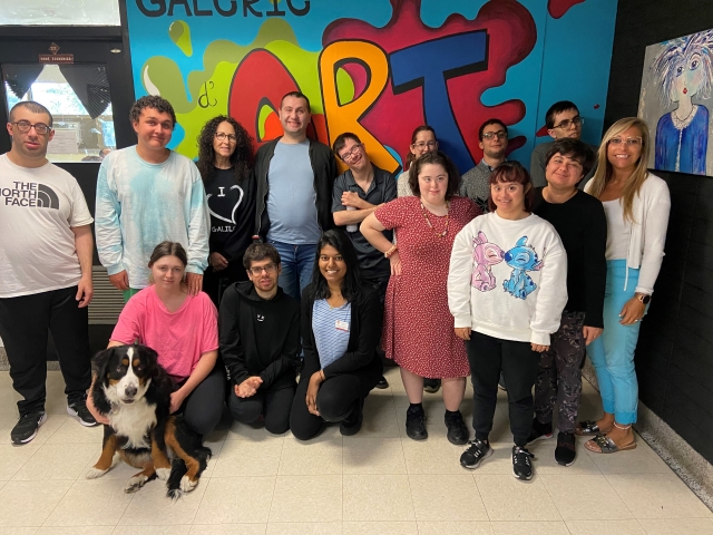 Photo: Gathering together for a photo at Galileo Adult Education Centre were Galileo students and McGill nursing interns as part of the Healthy Communities Program in collaboration with Special Olympics Quebec. Rosy, the therapy dog, also appears. Photo courtesy of Galileo