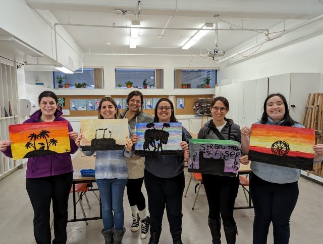 The smiles say it all at a winter session of a specially designed art class for neurodiverse adults given every Sunday at the Dollard Centre for the Arts.  Photo courtesy of Dollard Centre for the Arts