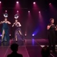 Selma, left, and Uma Gahd hosting Cabaret Dragcessible, with Brooke Nancekivell, American Sign Language interpreter, and Catherine Langevin-Pépin, Langue des signes québécoise interpreter at the MAI on October 17. Photo: David Wong  