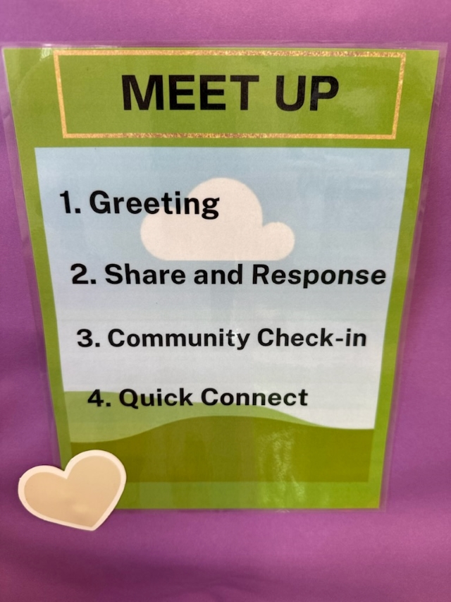 A sign displaying details of the "Morning Meetup." Photo courtesy of Elizabeth Ballantyne Elementary School  