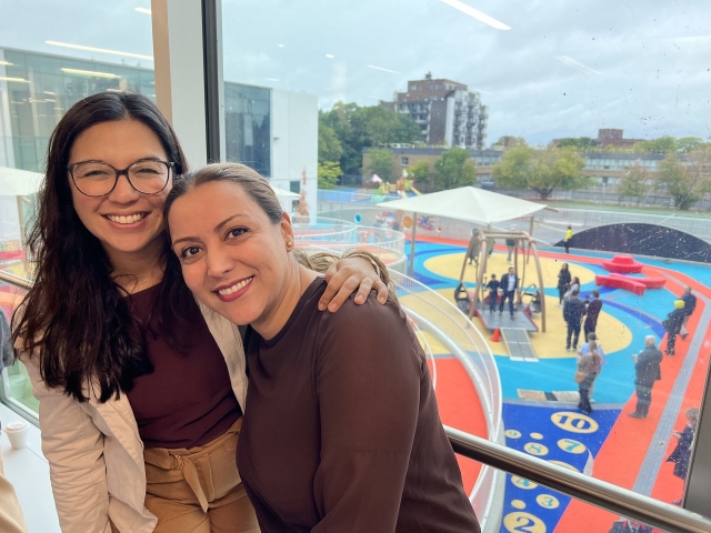 Keiko Shikako, left, and Mehrnoosh Movahed at the September 25 inauguration of Mackay and Philip E. Layton schools’ new playground. Photo courtesy of M. Movahed 