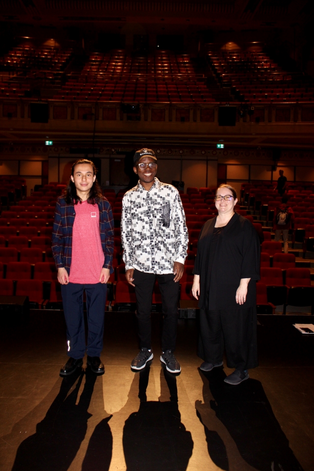 Luka Cruz-Guerrero, Nassourou Ismaël Boulama and Marie-Claude Leblanc after a screening of L’Énergie positive des dieux at Théâtre Outremont on October 20. 