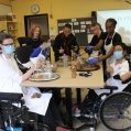 Leaders on Wheels bottle their spice rub with special visitor Simon Chang in their classroom at Westmount High on October 10. Photos: Wendy Singer 