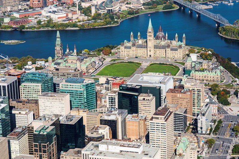 An aerial view of Parliament Hill. Photo courtesy of Ottawa Tourism