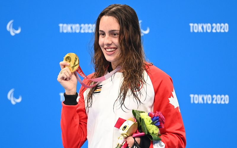 Aurélie Rivard wins gold in the women’s 100m S10 at the Tokyo 2020 Paralympic Games, August 28, 2021.