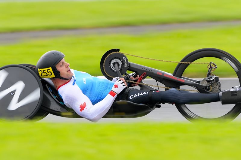Charles Moreau competes in men’s Para cycling handcycle road race at the 2020 Tokyo Paralympics,September 1, 2021.