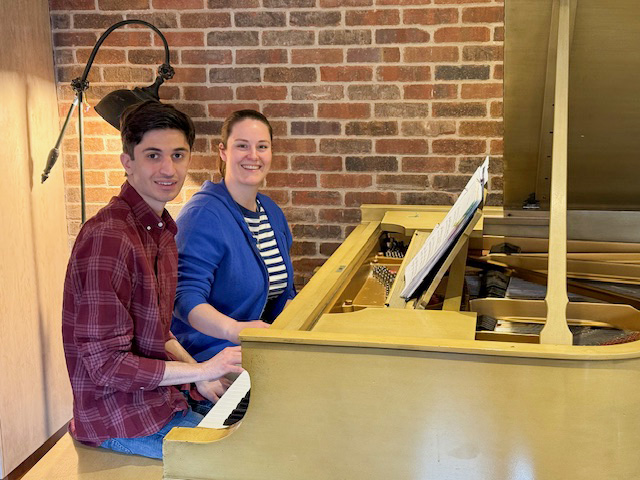 Photo caption: Manoli Katalifos, left, at the piano with Emily Curtis, his piano teacher and assistant director of Pedagogical Services at Giant Steps. Photo courtesy of Nick Katalifos