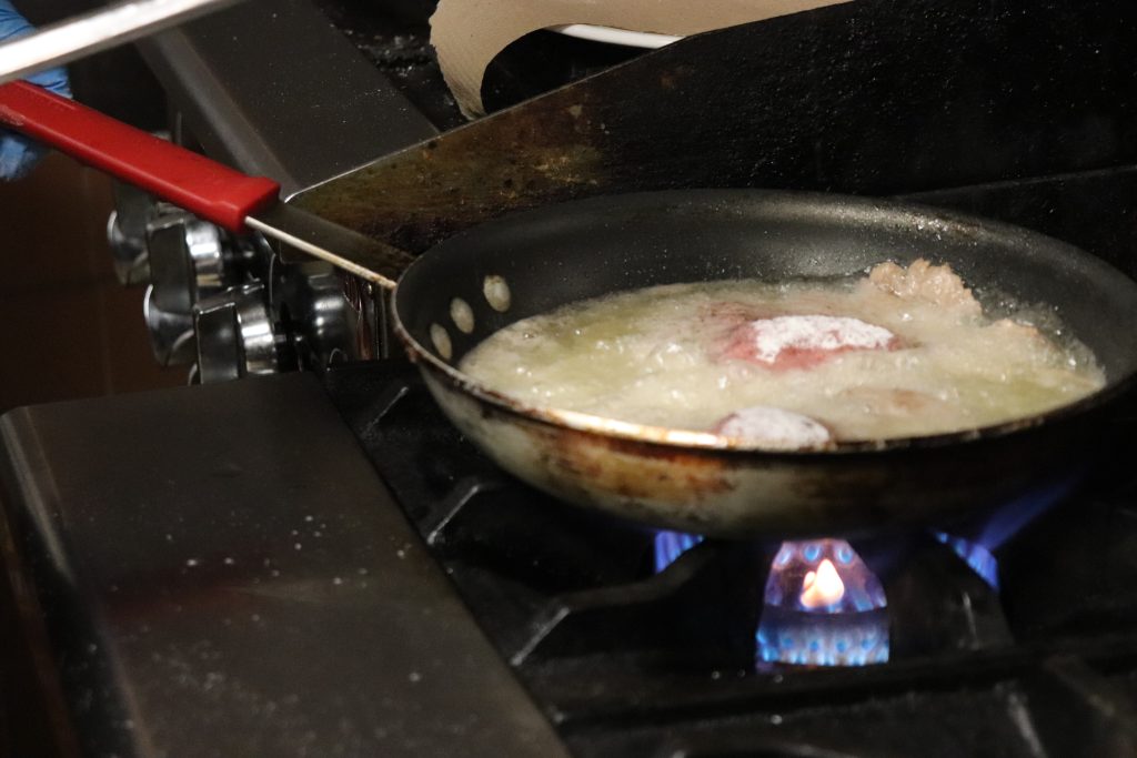 Veal cooking at San Marzano restaurant in Montreal’s RDP on Jan. 6, 2025. (Pamela Pagano, CityNews)