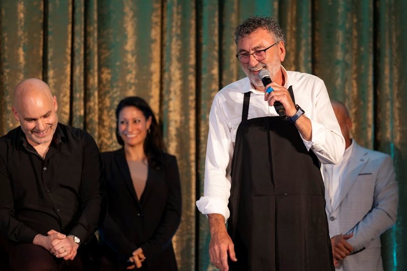 Stefano Hinoropos (right) speaks at the recent benefit for the Lakeshore General Hospital Foundation.