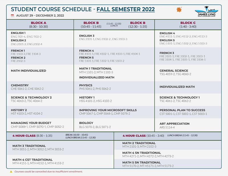 our fall 2022 semester schedule