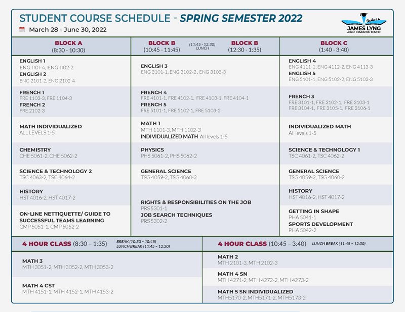 spring courses schedule