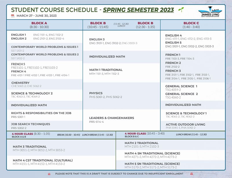 DBE  Spring course schedule 