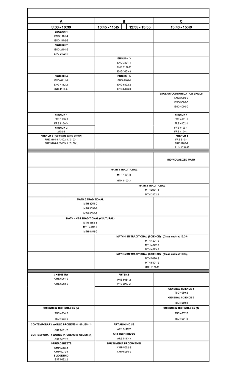 Winter Schedule 2024