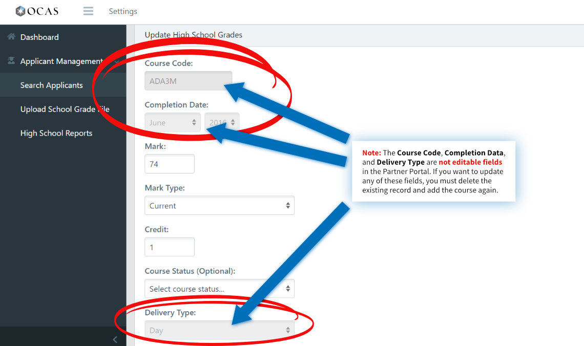 Change the editable fields to what you need. Note that the Course Code, Completion Date, and Delivery Type are not editable fields. If you want to update those, you must delete the existing record and add the course again.