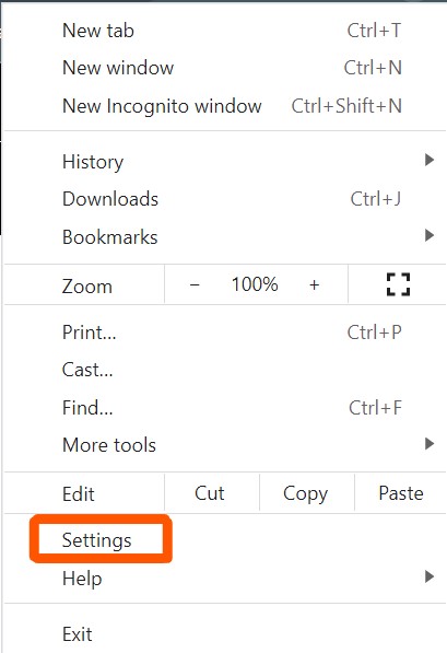 In the Google Chrome 3-dot menu. Settings is circled in red.